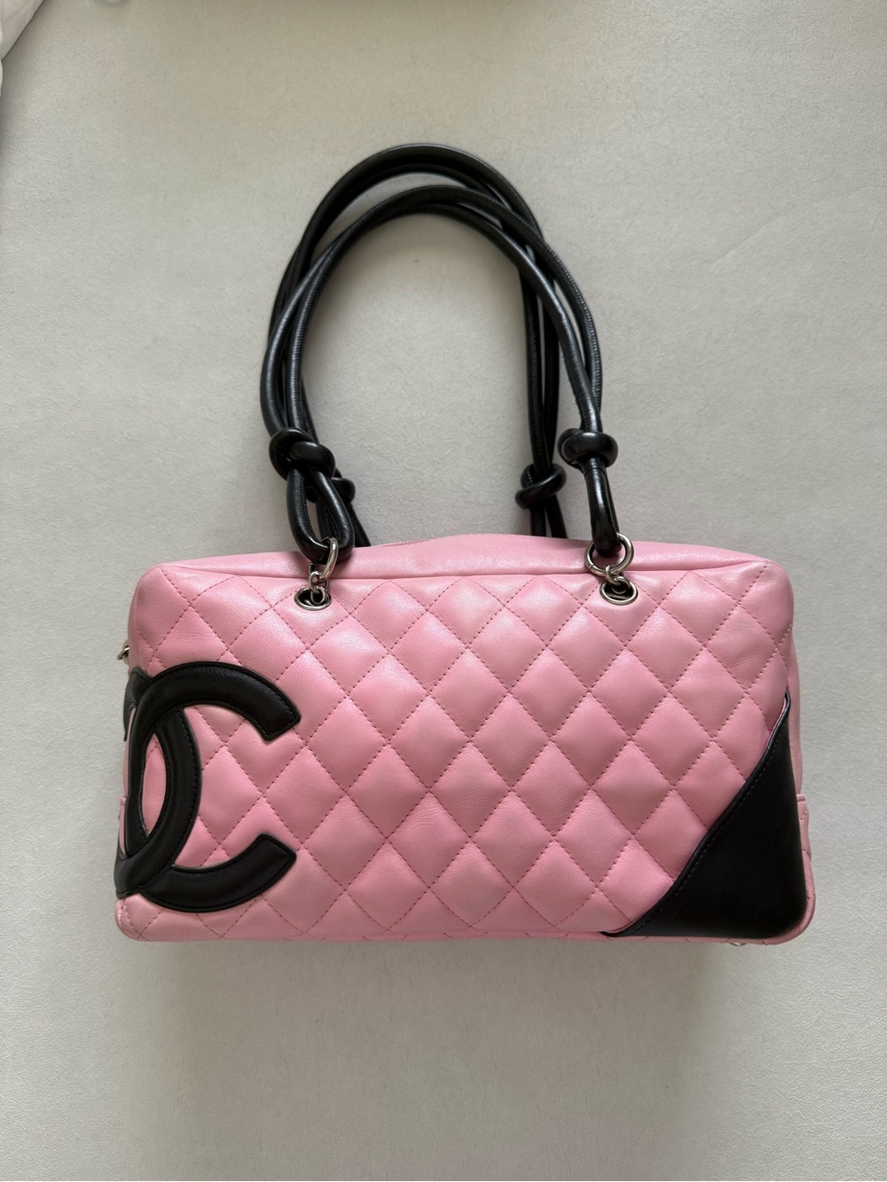 CHANEL Pink Calfskin Cambon Bowling Shoulder Bag
